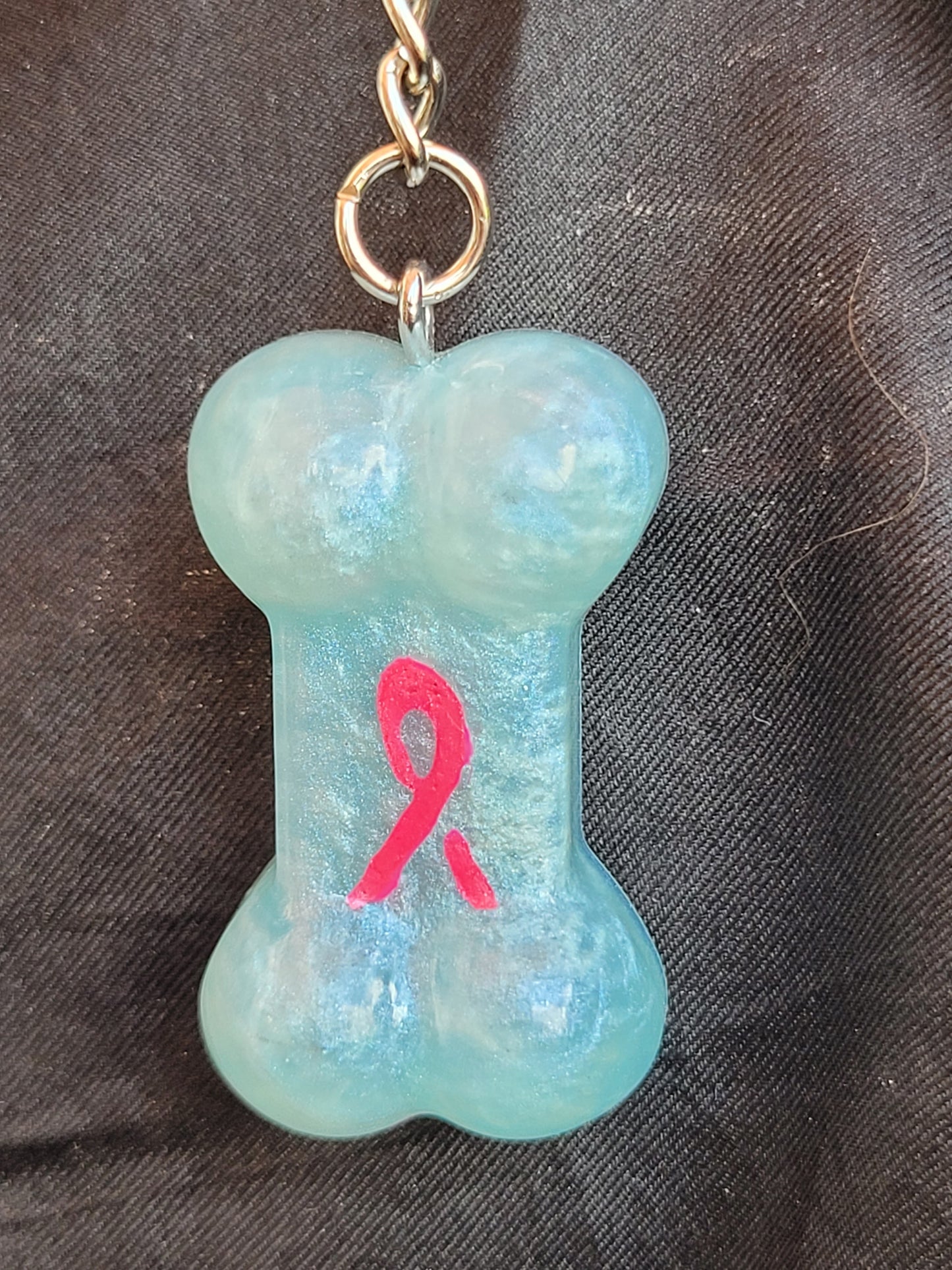 Breast Cancer Dog Bone Keychain