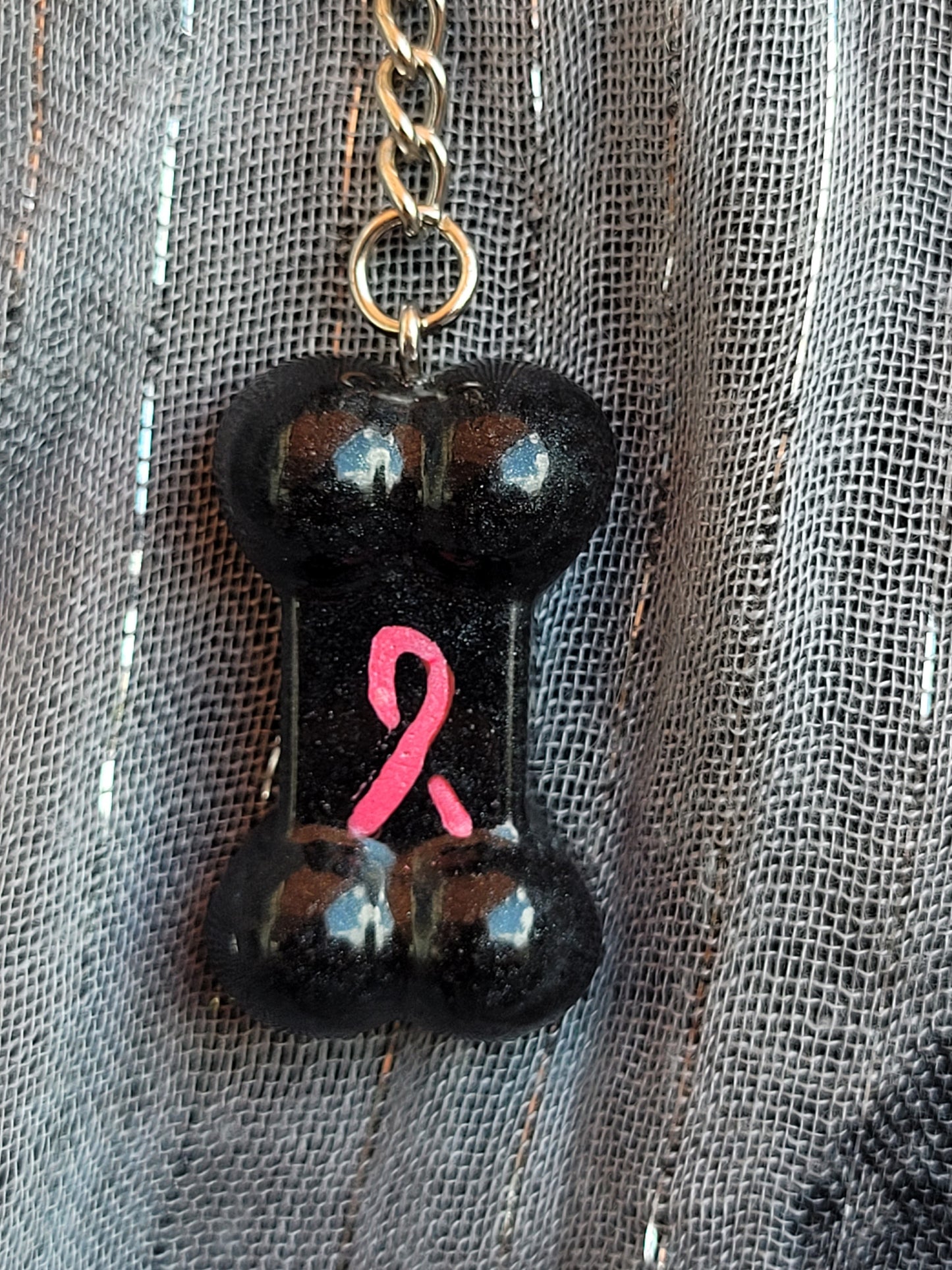 Breast Cancer Dog Bone Keychain