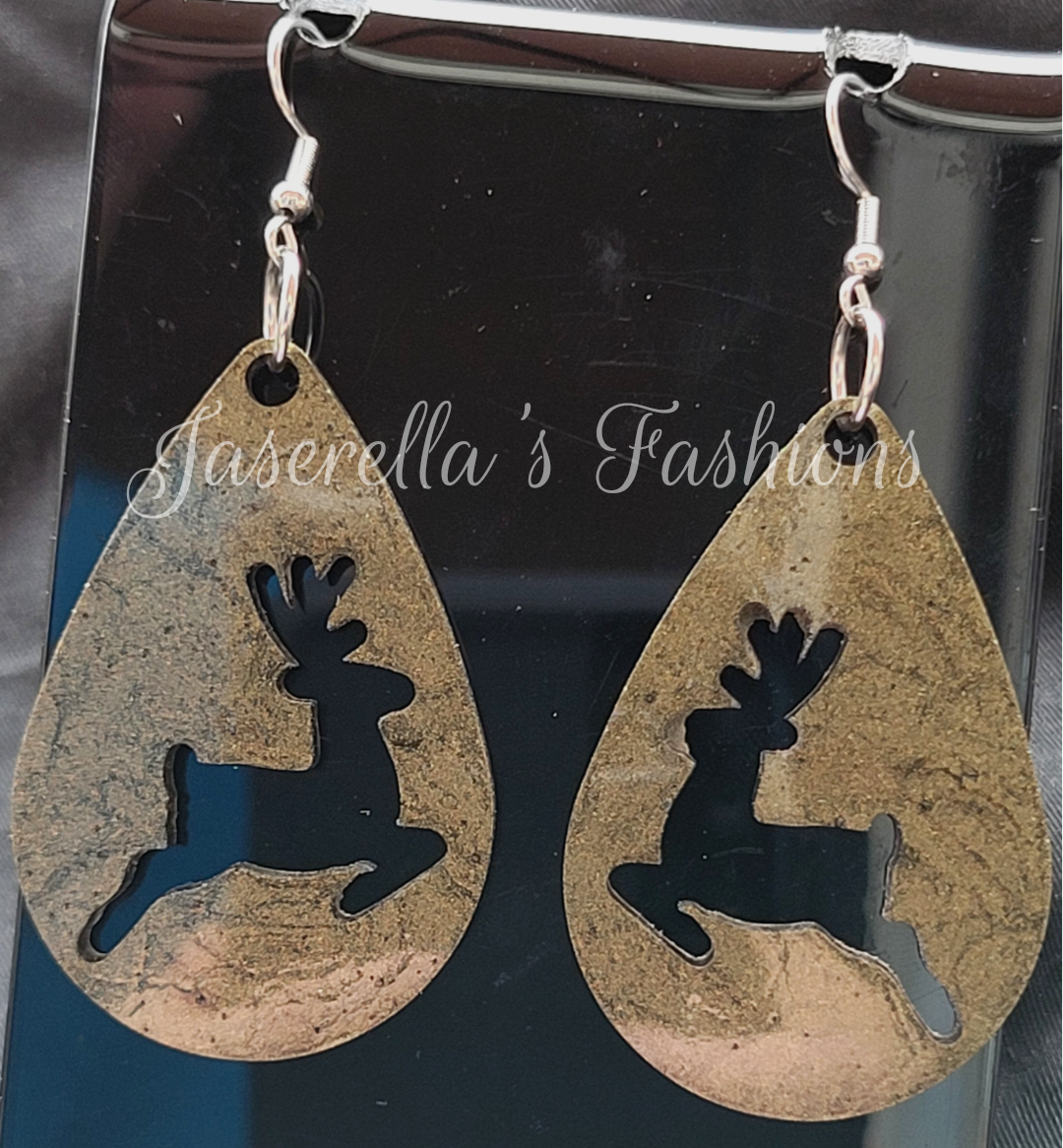 Hollow Teardrop Deer / Reindeer Earrings